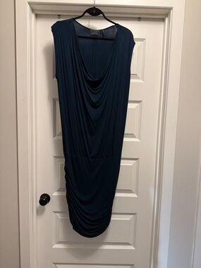 Line Draped Sleeveless Navy Blue Dress